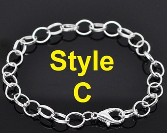 10 pcs. Silver Plated Chain Link Bracelets with Lobster Clasps - 7 7/8 in (20 cm) - Style C - Claw Clasps