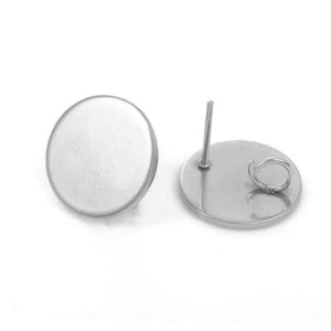 10 pcs. (5 pairs) 304 Stainless Steel Silver Tone Earring Posts/Bases/Studs/Settings - 10mm Diameter - with Loop