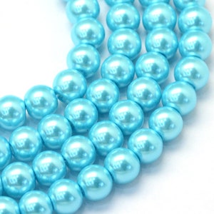 12mm Sky Blue Glass Pearl Imitation Round Beads - 16 inch strand (Approx. 30 Beads)