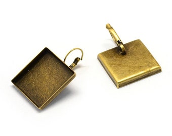 10 pièces. Antique Bronze Boucle d’oreilles Clips Réglages Levier Lunettes arrière Cabochons - 25mm Glue Pad Réglage (1 pouce) - Carré