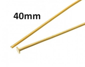 100 pcs. Gold Plated Flat Head Pins - 40mm (1.57 inch) x 0.7mm (21 Gauge)