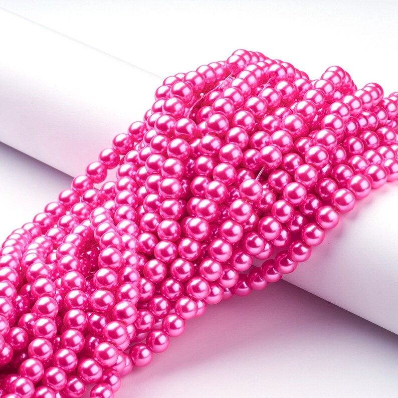 8mm Hot Pink Glass Pearl Imitation Round Beads 32 Inch Etsy