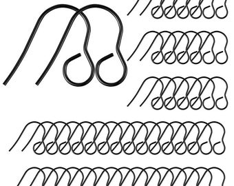 50 pcs 316 Stainless Steel Earring Hooks with Loop Hole - 18mm x 15mm - Large Loop: 4.6mm - Black