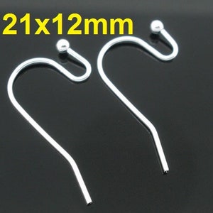 200 pcs Silver Plated Earring Wire Hooks with Ball 21x12mm 21mm x 12mm 21 Gauge Wire image 1