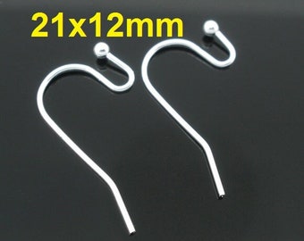 200 pcs Silver Plated Earring Wire Hooks with Ball - 21x12mm - 21mm x 12mm - 21 Gauge Wire