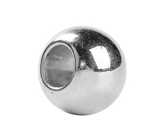 100 pcs Silver Tone Smooth Ball Spacer Beads - 10mm - Large Hole: 4.7mm - Fits European Cords and Paracord!