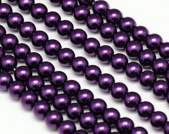 100 pieces 8mm Glass Pearl Beads A1004 Lilac Purple 