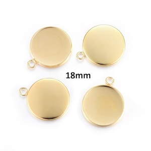 5 pcs. 304 Stainless Steel Circle Round Bezel Pendant Tags Trays - 18mm Glue Pad Setting - Golden - Tarnish Resistant!