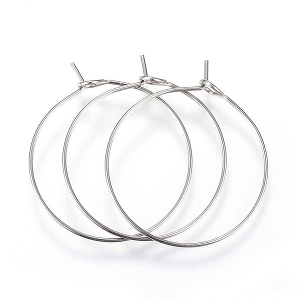 20 pcs. 316L Surgical Stainless Steel Wine Charm / Earwire Hoop Rings - 25mm - 21 Gauge (0.7mm Thick) - Hypoallergenic! Tarnish Resistant!