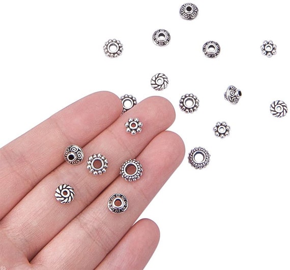 PandaHall 200pcs perline distanziali rotonde lega tibetana argento antico d