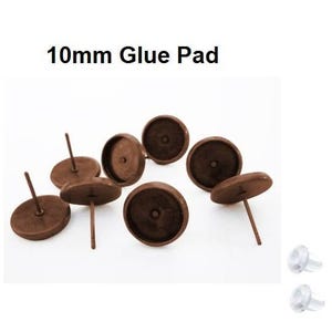 10 pcs. Antique Copper Earring Posts Studs Settings Bezels Cabochons Tacks- 10mm Glue Pad Setting - Rubber Backs Included!