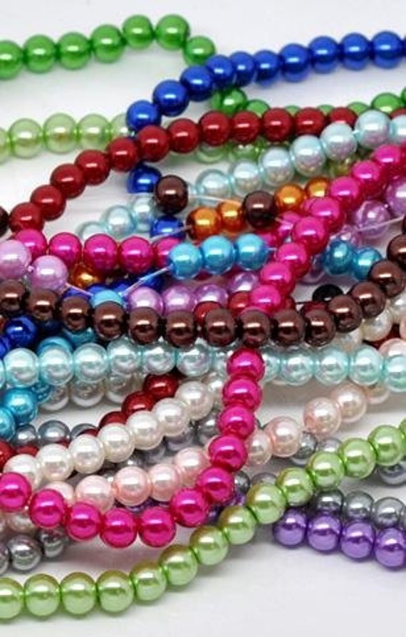 Glass Pearl Faux Round Beads 6mm 32 Inch Strand-Pick Color. Glass Pearl Faux Round Beads 6mm 32 Inch Strand-Pick Color.