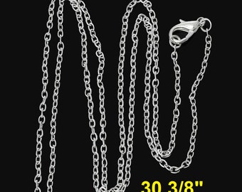 12 pcs. Silver Plated Cable Chain Link Necklaces 30 3/8" - (3 x 2mm) - Lobster Clasps - Claw Clasps