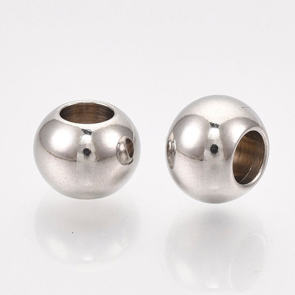 30 pcs 304 Stainless Steel Ball Spacer Beads- 8mm x 6mm - Tarnish Resistant! Hole Size: 3.6mm