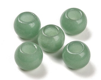 10 pcs Green Smooth Gemstone Natural Stone Round Spacer Beads - Aventurine - 12mm - Large Hole: 5.5mm - Fits European Cords and Paracord!