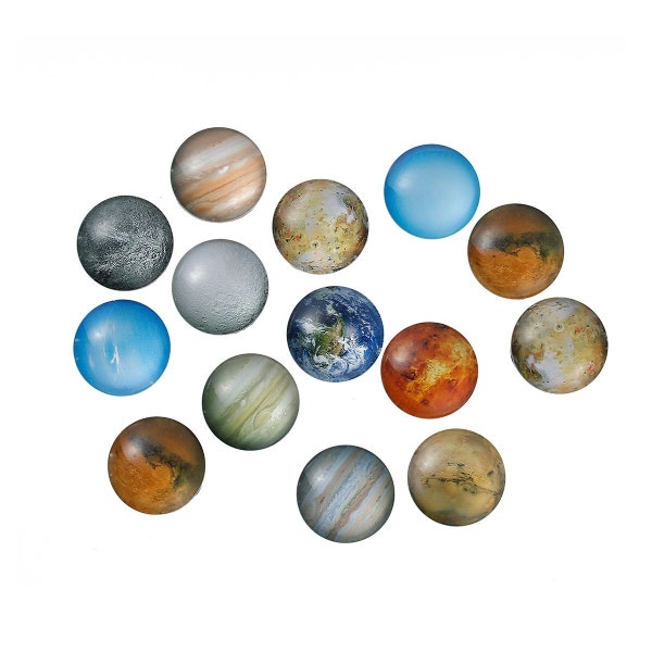 10 pcs Circle Planets Solar System Universe Glass Round Dome Seals Tiles Cabochons - 25mm (1 in)