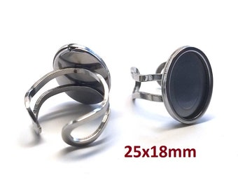 1 pc. 316 Stainless Steel Cabochon Setting Bezel RING bases - Ring Size 8 US - Glue Pad 25mm x 18mm - Oval - Tarnish Resistant!