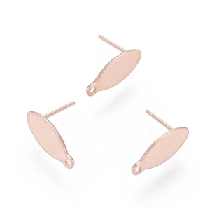 10 pcs. (5 pairs) 304 Stainless Steel Oval Earring Posts/Bases/Studs/Settings with Backs - 15mm x 7mm - Rose Gold - Tarnish Resistant