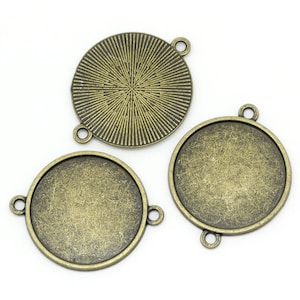 10 pcs. Antique Bronze Pendant Connectors Circle Posts Settings Bezels Cabochons- 25mm Glue Pad Setting (1 inch)