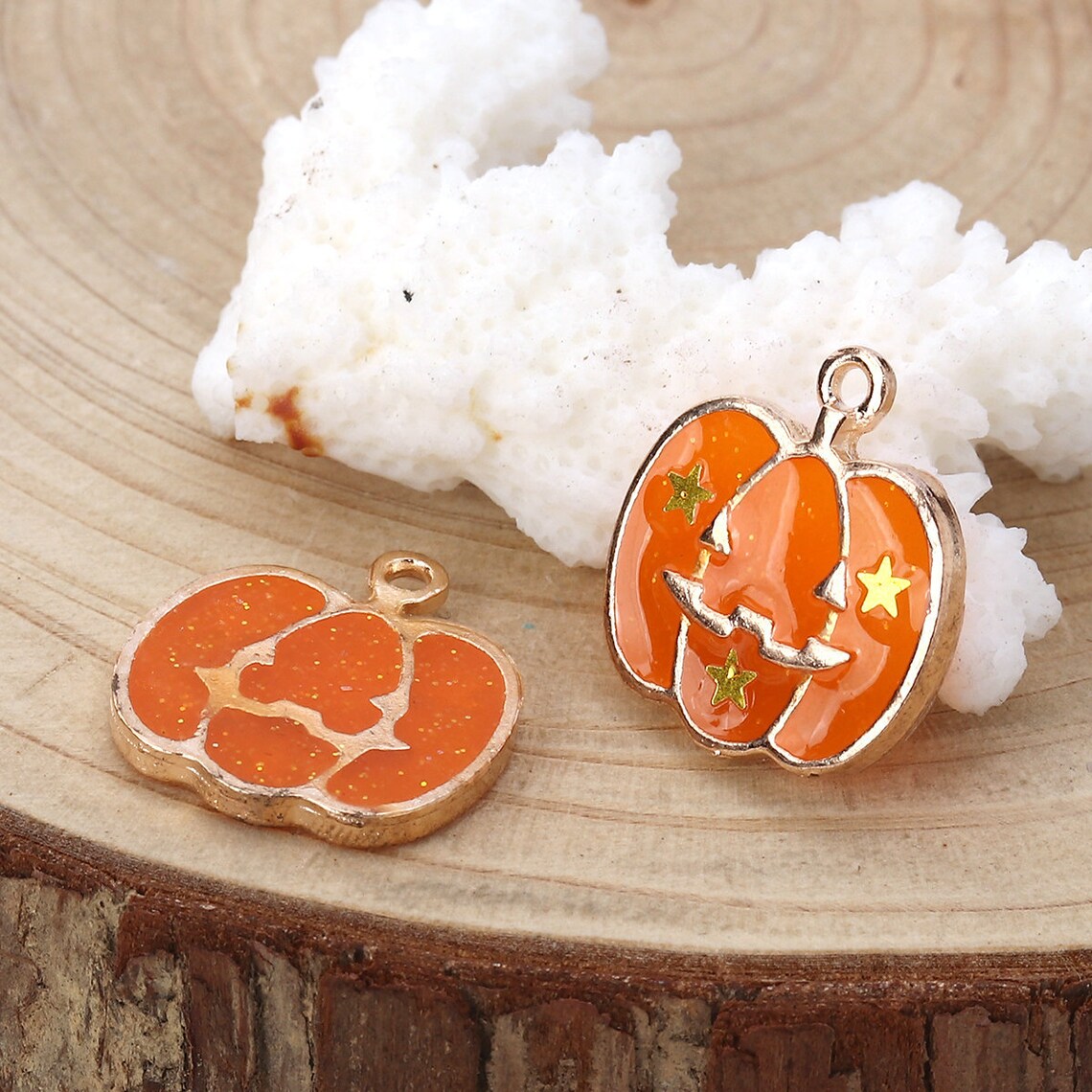 10 Pcs. Gold Plated Halloween Pumpkin Jack O Lantern Enamel Charms ...