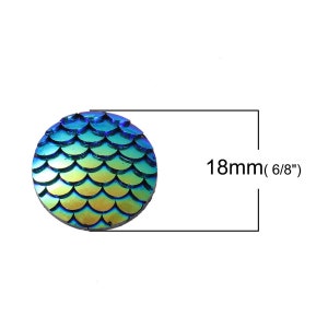 10 pcs Mermaid Fish Scales Resin Carved Embellishment Cabochons Blue Green with Silver Back - 18mm (0.7")