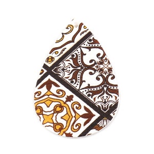 10 pcs. White and Brown Faux Leather Dangle Charms Pendants - Teardrop - Tile Pattern - 56mm (2.2&quot;) - Double-Sided