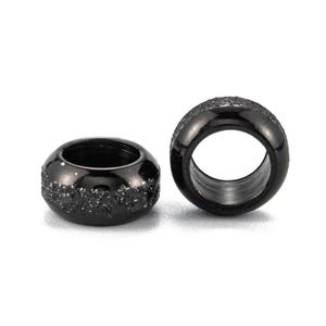 10 pcs 201 Stainless Steel Frosted Spacer Beads- 8mm x 4mm - Hole: 5mm - Black - Tarnish Resistant! Fits Paracord and European Cords!