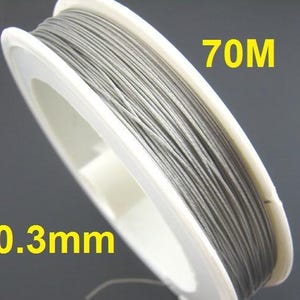 1 Roll - 70M - Antique Silver Grey Gray Tiger Tail Cord - 0.3mm - Steel Wire