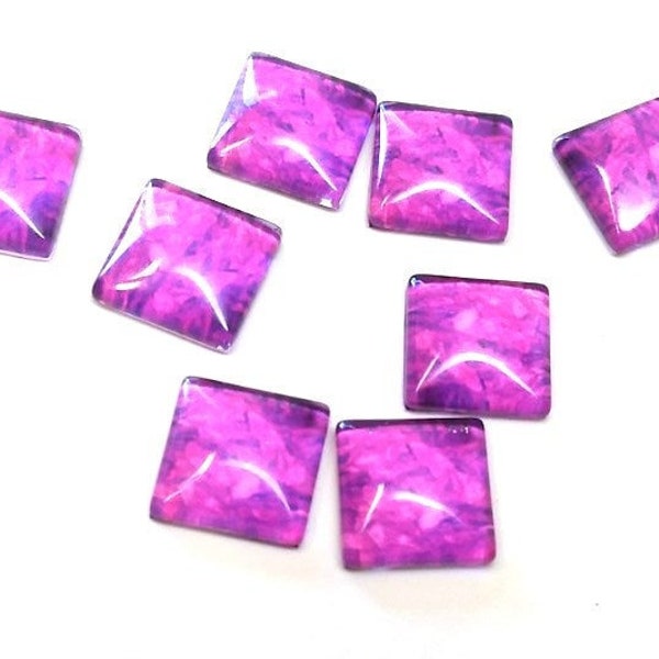 10 pcs Square Abstract Glass Round Dome Seals Tiles Cabochons - 12mm - Pink Fuchsia Multicolor