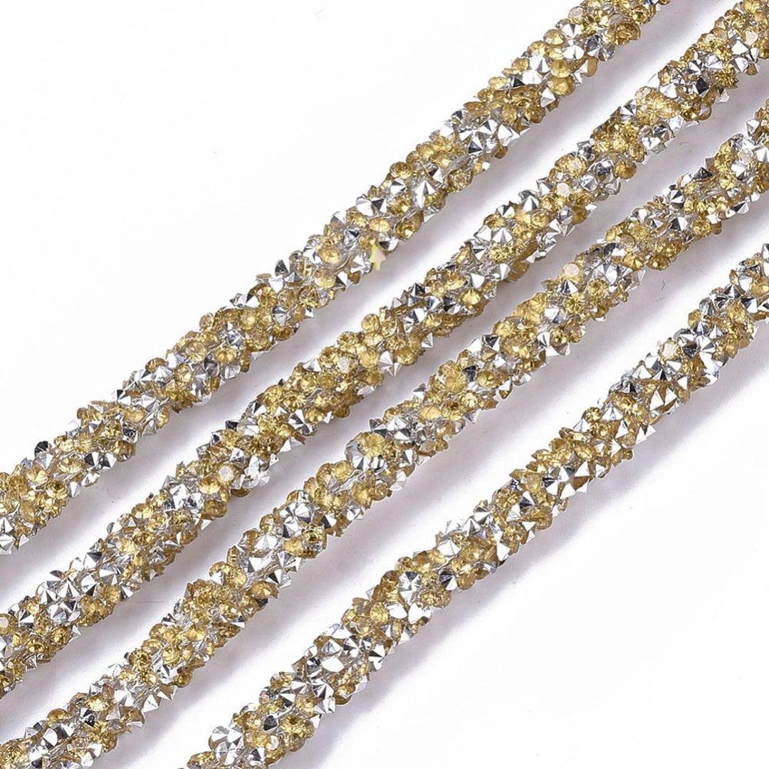 1 YD - Gold and Silver Rhinestone Glitter Tubing Rope Cord - 6mm Thick ...