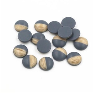 10 cabujones de resina drusa y madera - Gris - 12 mm - Círculo de cúpula