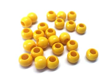 100 cuentas espaciadoras de bolas lisas amarillas - 10 mm - Agujero grande: 4,7 mm - ¡Se adapta a cordones europeos y Paracord!