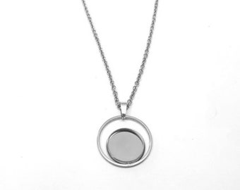3 pcs. 304 Stainless Steel Silver Tone Chain Necklaces - 20" (50.8cm) - 12mm Bezel - Ring style