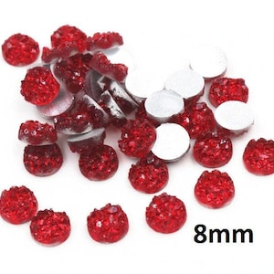 10 pezzi Cabochon di abbellimento in resina Druzy, rosso scuro AB, passione del vino - 8 mm