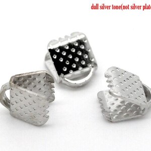 200 pcs. Silver Tone Textured Ribbon Crimp End Caps - 8mm x 6mm