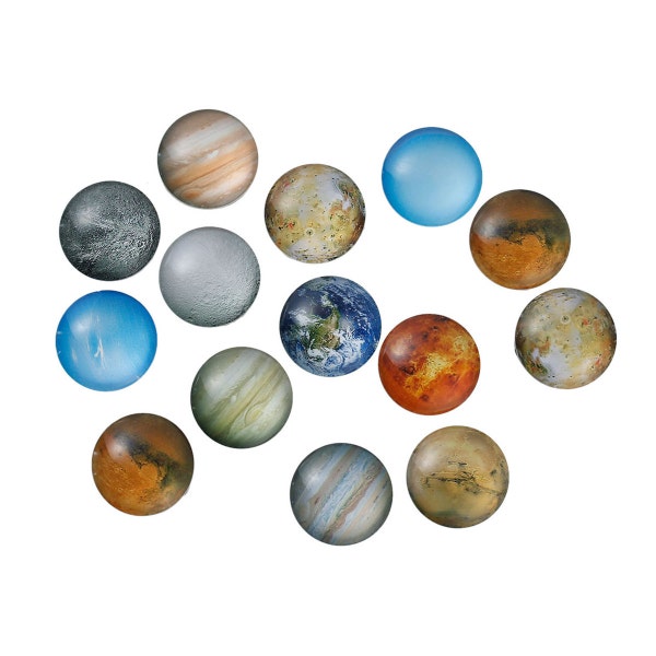 10 pcs Circle Planets Solar System Universe Glass Round Dome Seals Tiles Cabochons - 20mm (0.79 in)