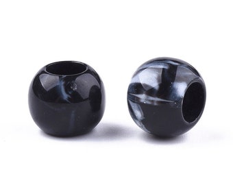 75 pcs Black Smooth Gemstone Style Acrylic Ball Spacer Beads - 12mm - Large Hole: 5.5mm - Fits European Cords and Paracord!