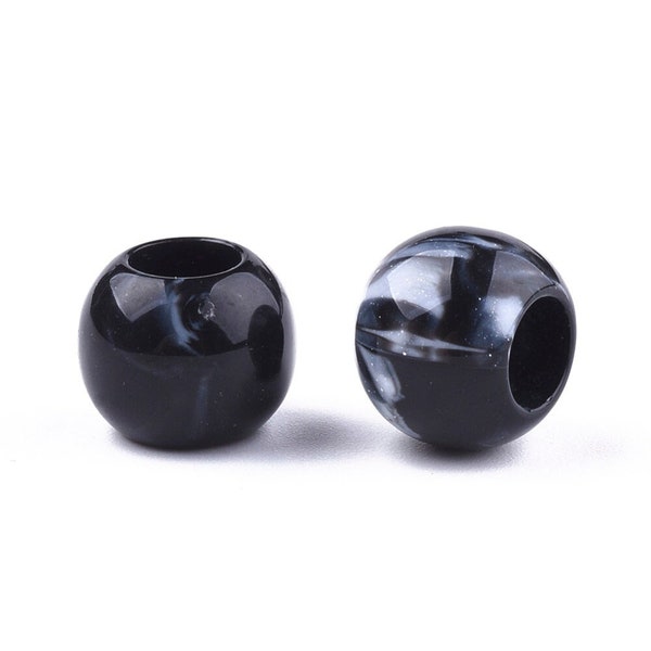 75 pcs Black Smooth Gemstone Style Acrylic Ball Spacer Beads - 12mm - Large Hole: 5.5mm - Fits European Cords and Paracord!