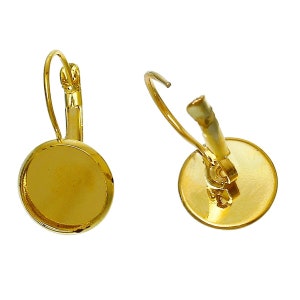 10 pcs. Gold Plated Earring Clips Settings Lever Back Bezels Cabochons 12mm Glue Pad Setting image 2