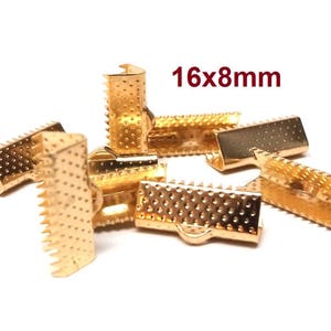 100 pcs. Gold Plated Textured Ribbon Crimp End Caps - 16mm x 8mm