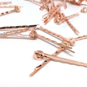 50 pcs. Rose Gold Plated Bobby Pins - 8mm Glue Pad - Ripple Pattern - 52mm x 8mm (2 in x 3/8 in)