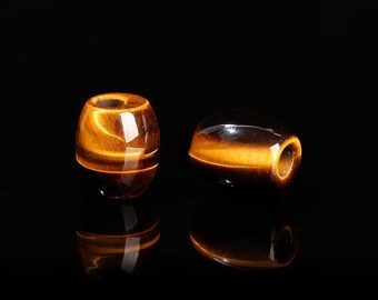 3 pcs Tiger Eye Smooth Gemstone Natural Stone Barrel Spacer Beads - 18mm x 15mm - Large Hole: 6mm - Fits European Cords and Paracord!