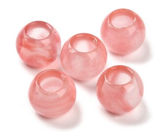 10 pcs Pink Smooth Gemstone Natural Stone Round Spacer Beads - Cherry Quartz - 12mm - Large Hole: 5.5mm - Fits European Cords and Paracord!