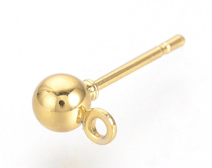 50 Pcs. 25 Pairs Stainless Iron Earring Ball Posts Settings With Loop 6