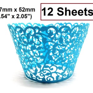 12 Stück Blau Filigrane Papierspitze Hochzeit Party Cupcake Kuchenbecher Wickelleinen - 217mm x 52mm (8,54" x 2,05")