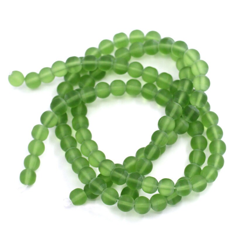 8mm Green Frosted Glass Round Beads - 12 3/8" strand (31.5cm) - Approx 40-42 beads per strand - Hole Size: 1mm