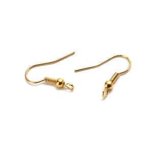 100 pcs Gold Plated Earring Hooks with Spring and Ball - 19mm x 17mm - Perpendicular Loop