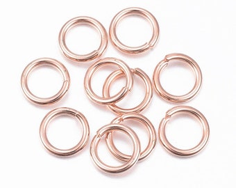 20 anneaux ouverts en acier inoxydable 304 plaqués or rose, 8 mm - calibre 16 (1,2 mm d'épaisseur) - Plaqué or rose - Haute qualité !