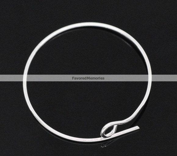 25 pcs. Silver Plated Unbent Wine Charm/Earwire Hoop Rings - 25mm- 21 Gauge