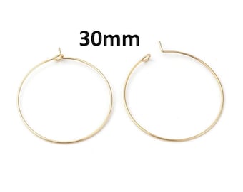 10 pezzi di orecchini a cerchio in acciaio inossidabile 316 placcati oro 18 carati con ciondolo a forma di bottiglia di vino - 30 mm - calibro 21 (spessore 0,7 mm) - Resistenti all'ossidazione! Stile A